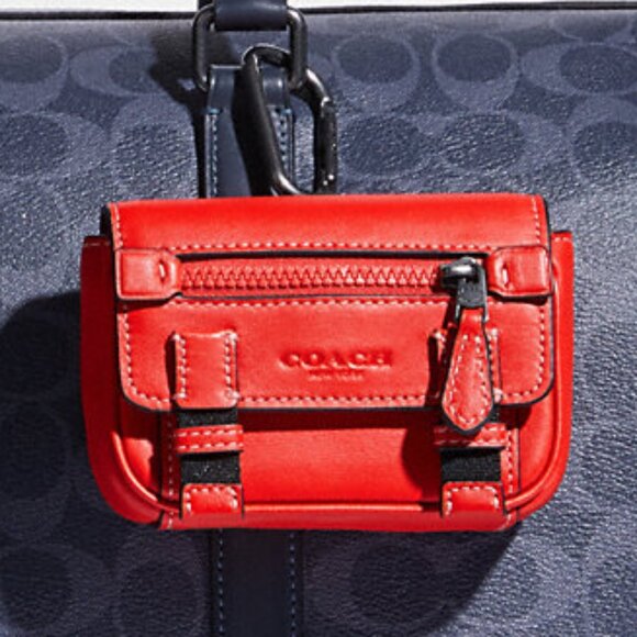 COACH Micro Track Bag Charm Key Fob Gunmetal Miami Red Carabiner Clip C9981 - Picture 10 of 10